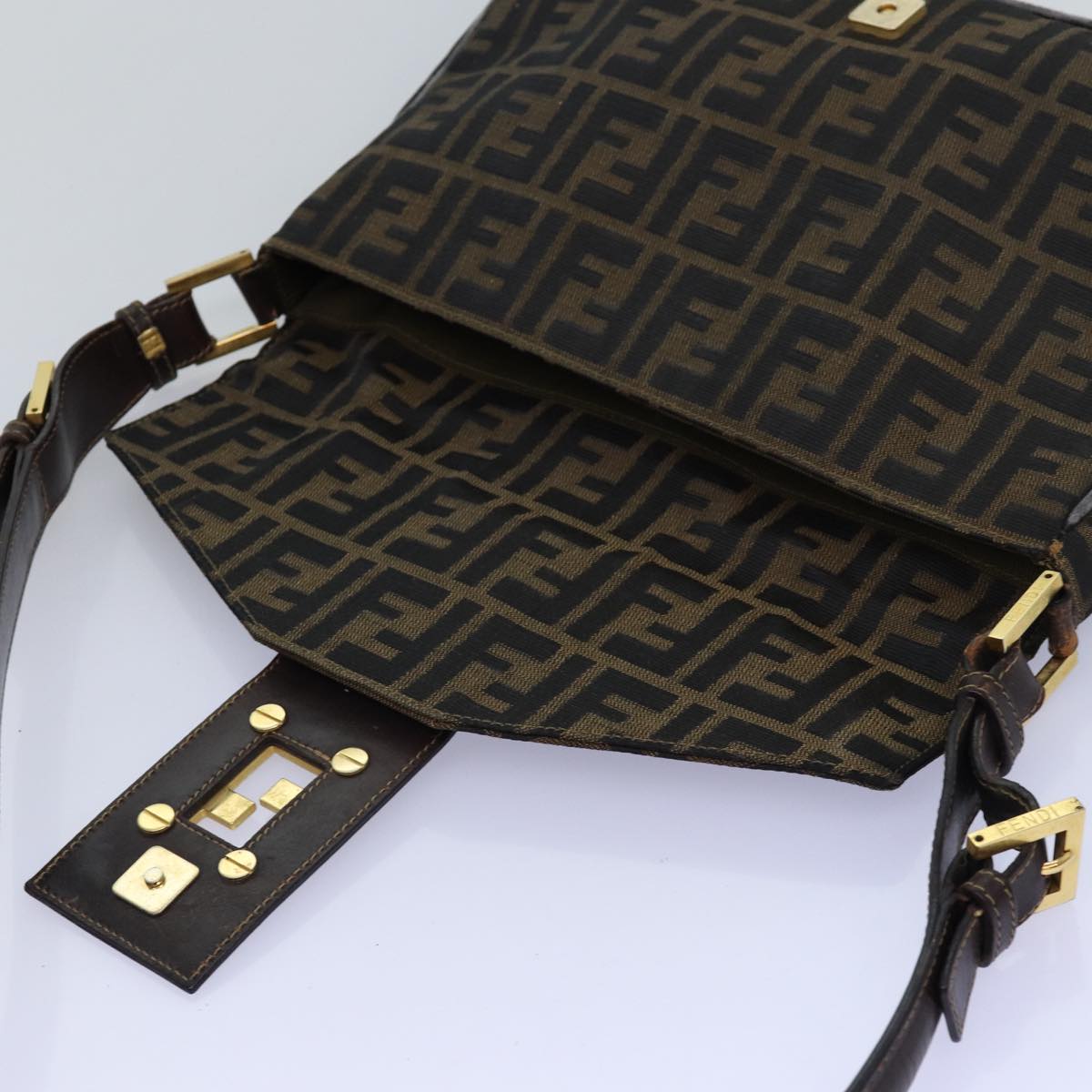FENDI Zucca Canvas Shoulder Bag Black Brownep4406