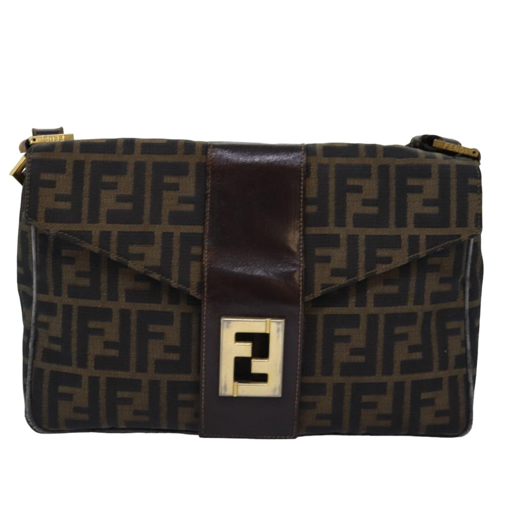 FENDI Zucca Canvas Shoulder Bag Black Brownep4406