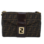 FENDI Zucca Canvas Shoulder Bag Black Brownep4406