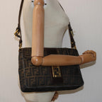 FENDI Zucca Canvas Shoulder Bag Black Brownep4406