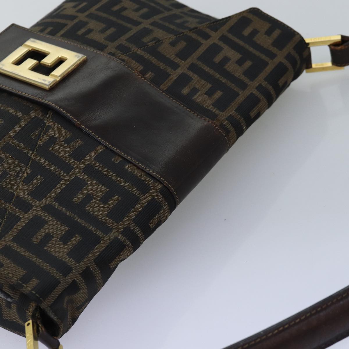 FENDI Zucca Canvas Shoulder Bag Black Brownep4406