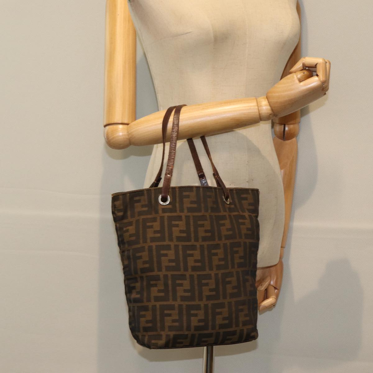 FENDI Zucca Canvas Hand Bag Black Brownep4416