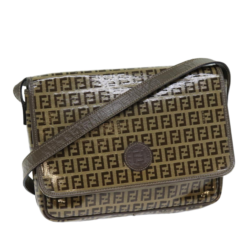 FENDI Zucchino Canvas Shoulder Bag Brownep4421
