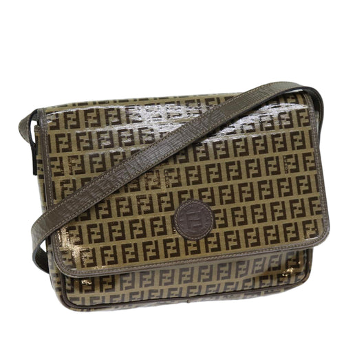 FENDI Zucchino Canvas Shoulder Bag Brownep4421