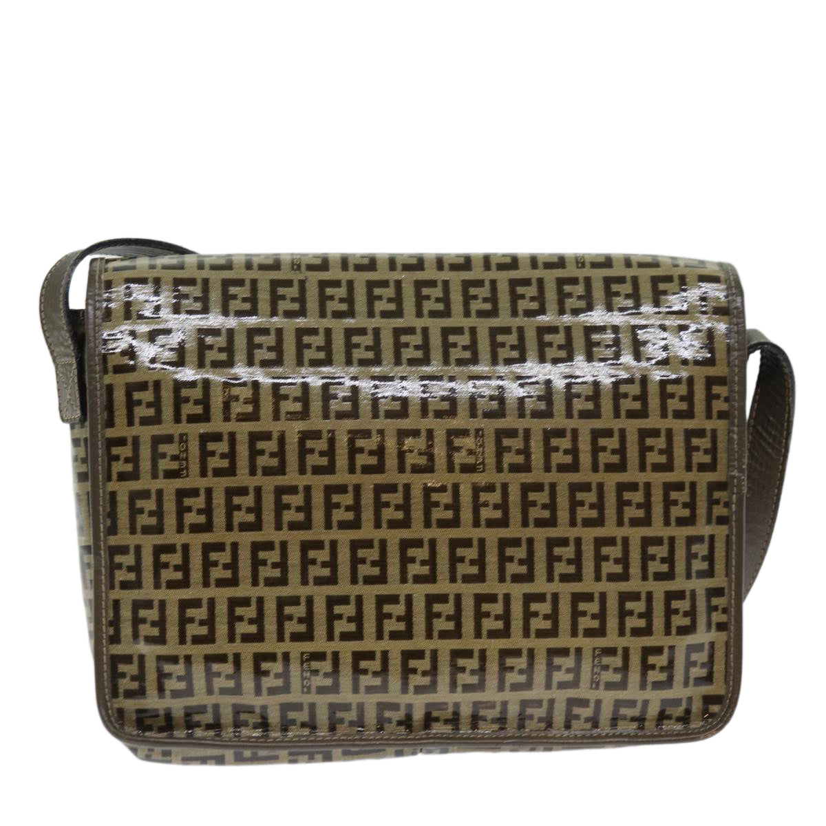 FENDI Zucchino Canvas Shoulder Bag Brownep4421
