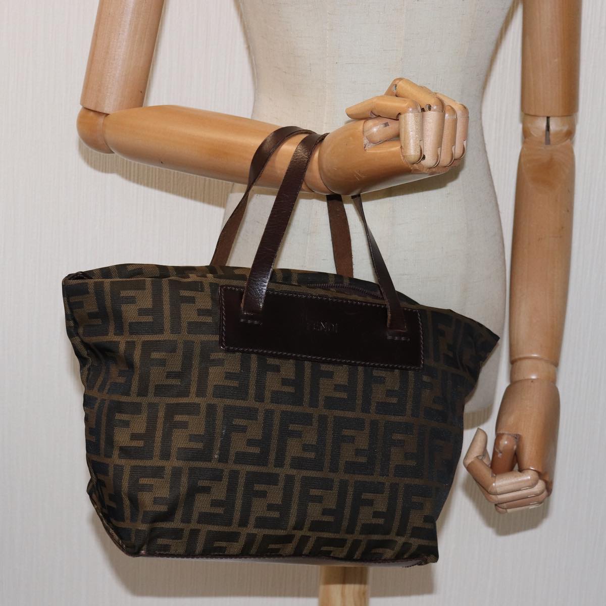 FENDI Zucca Canvas Hand Bag Black Brownep4489