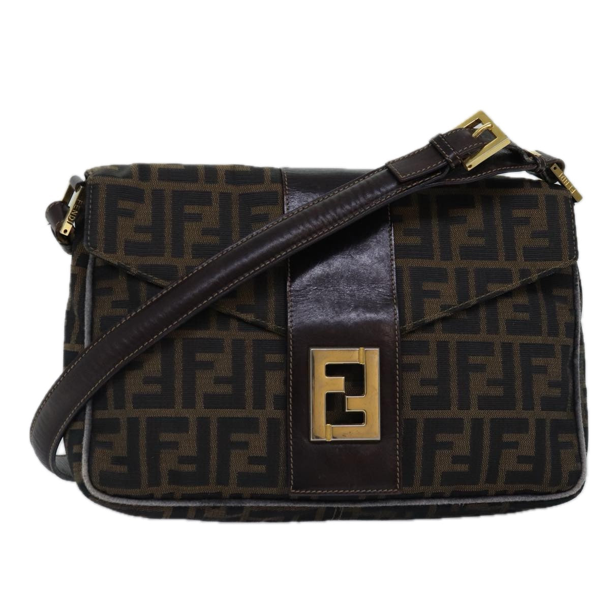 FENDI Zucca Canvas Shoulder Bag Black Brownep4502