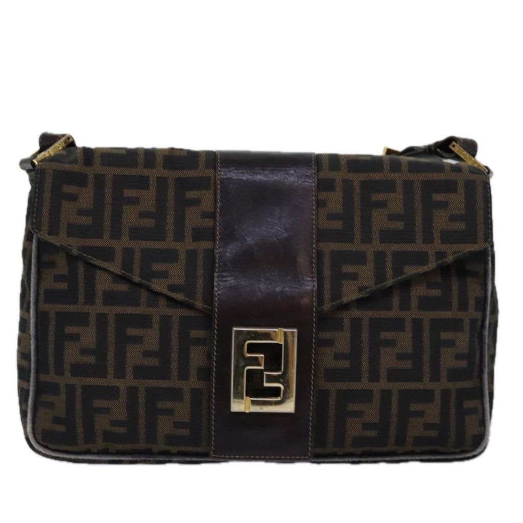 FENDI Zucca Canvas Shoulder Bag Black Brownep4502
