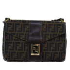 FENDI Zucca Canvas Shoulder Bag Black Brownep4502