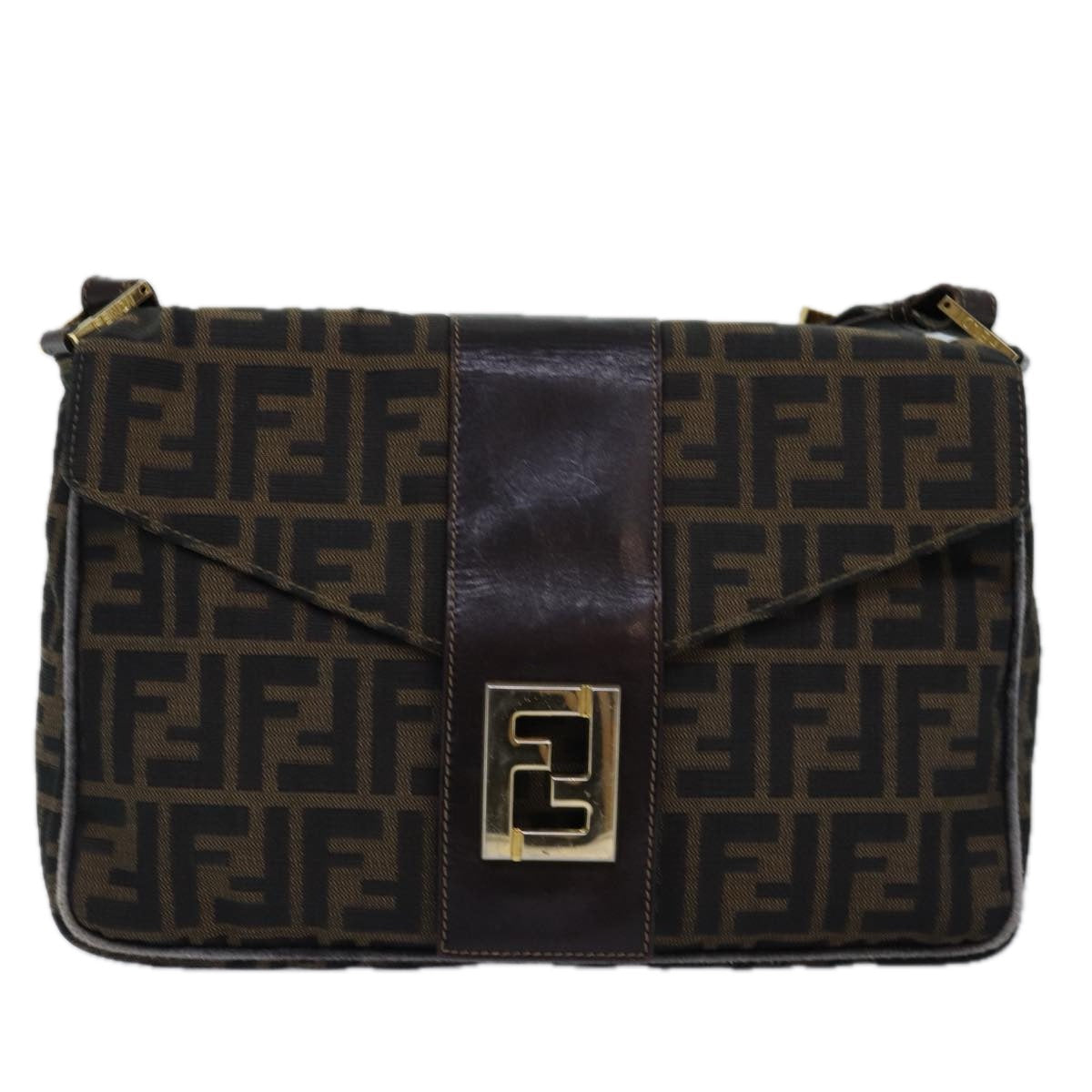 FENDI Zucca Canvas Shoulder Bag Black Brownep4502