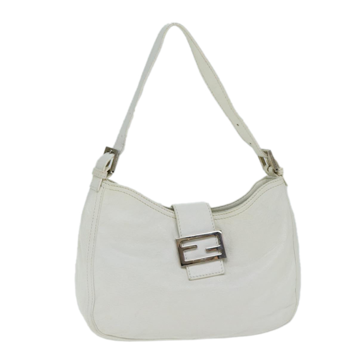 FENDI Mamma Baguette Shoulder Bag Leather Whiteep4700