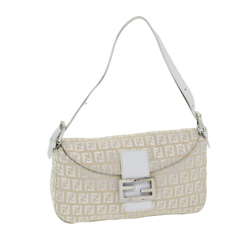 FENDI Zucchino Canvas Mamma Baguette Shoulder Bag Beigeep4792