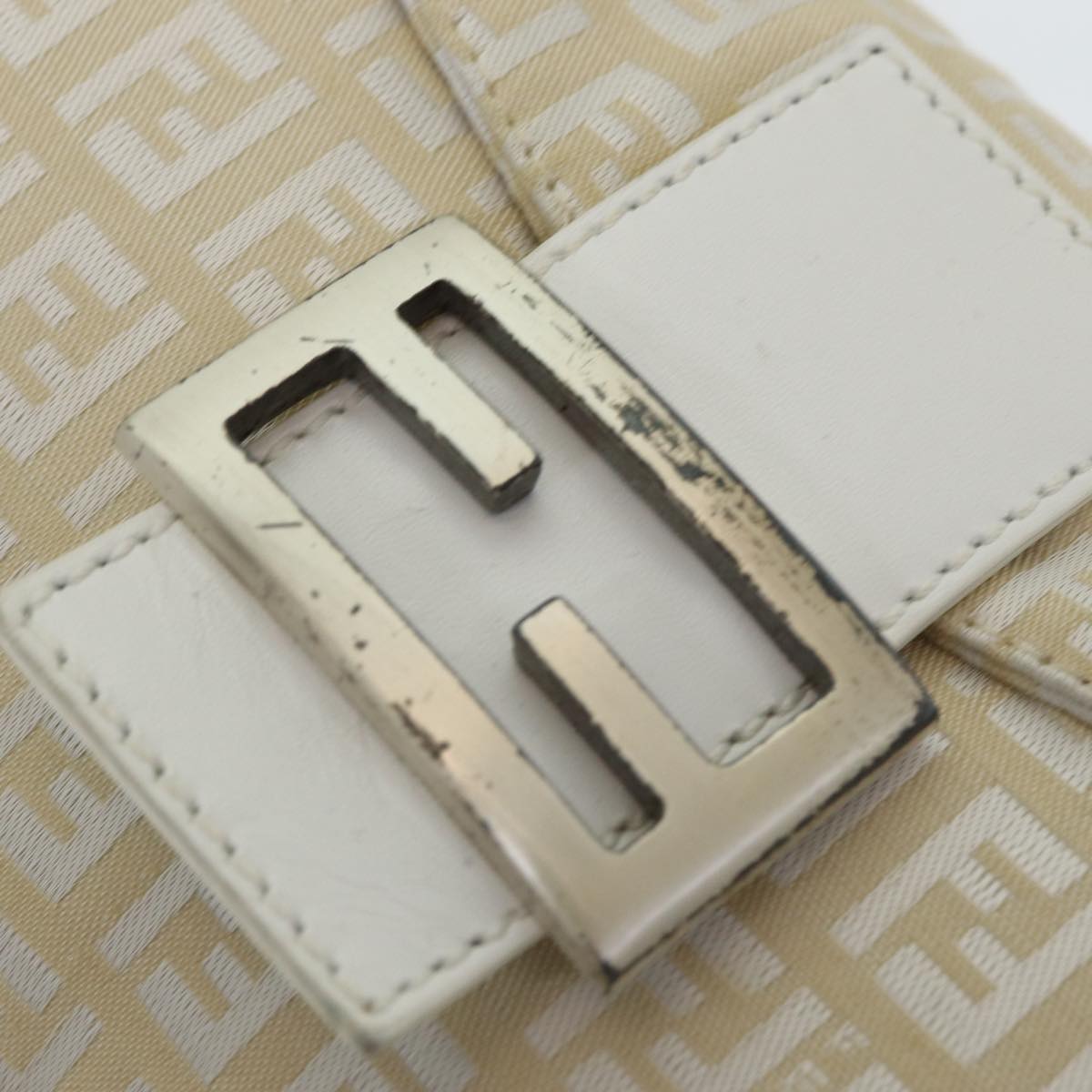 FENDI Zucchino Canvas Mamma Baguette Shoulder Bag Beigeep4792