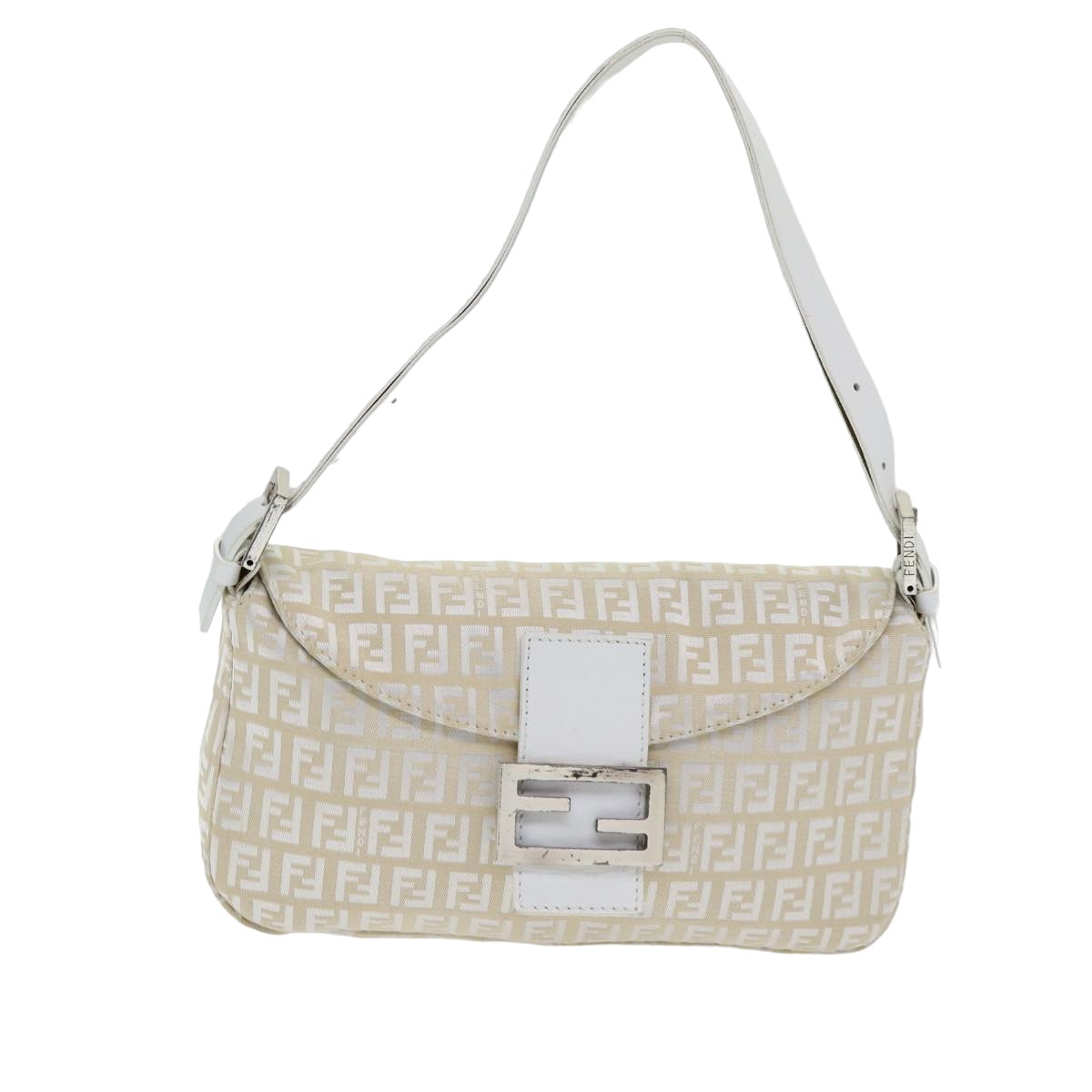 FENDI Zucchino Canvas Mamma Baguette Shoulder Bag Beigeep4792