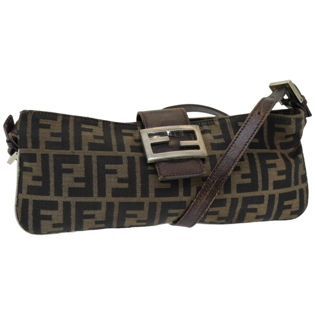 FENDI Zucca Canvas Shoulder Bag Brown Blackep4933