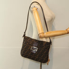 FENDI Zucca Canvas Mamma Baguette Shoulder Bag Brown Blackep4942
