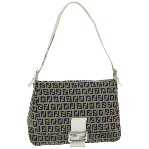 FENDI Zucchino Canvas Mamma Baguette Shoulder Bag Navyep4964