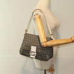 FENDI Zucchino Canvas Mamma Baguette Shoulder Bag Navyep4964