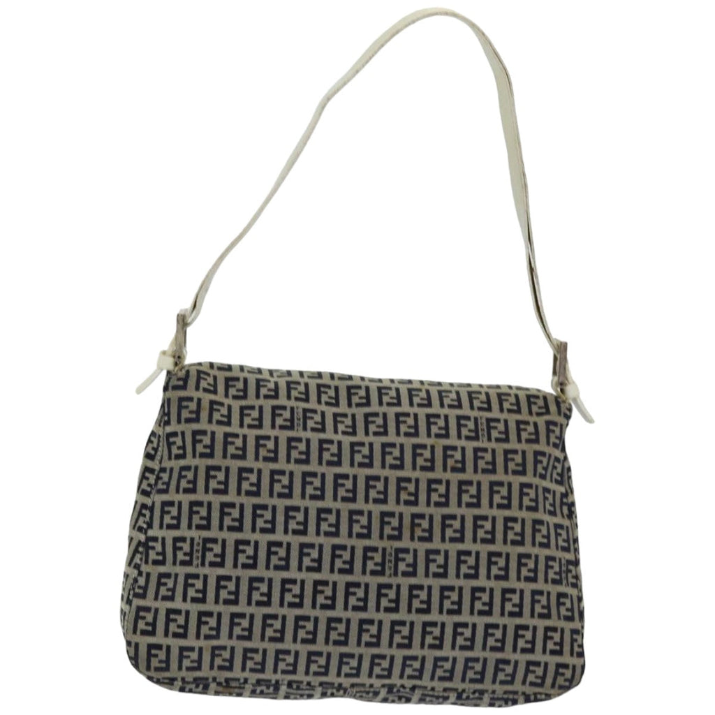 FENDI Zucchino Canvas Mamma Baguette Shoulder Bag Navyep4964