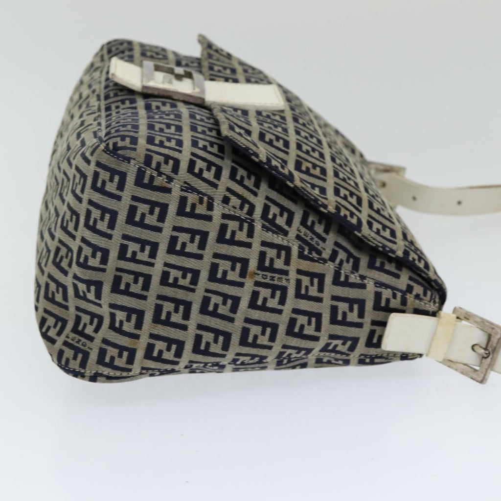 FENDI Zucchino Canvas Mamma Baguette Shoulder Bag Navyep4964