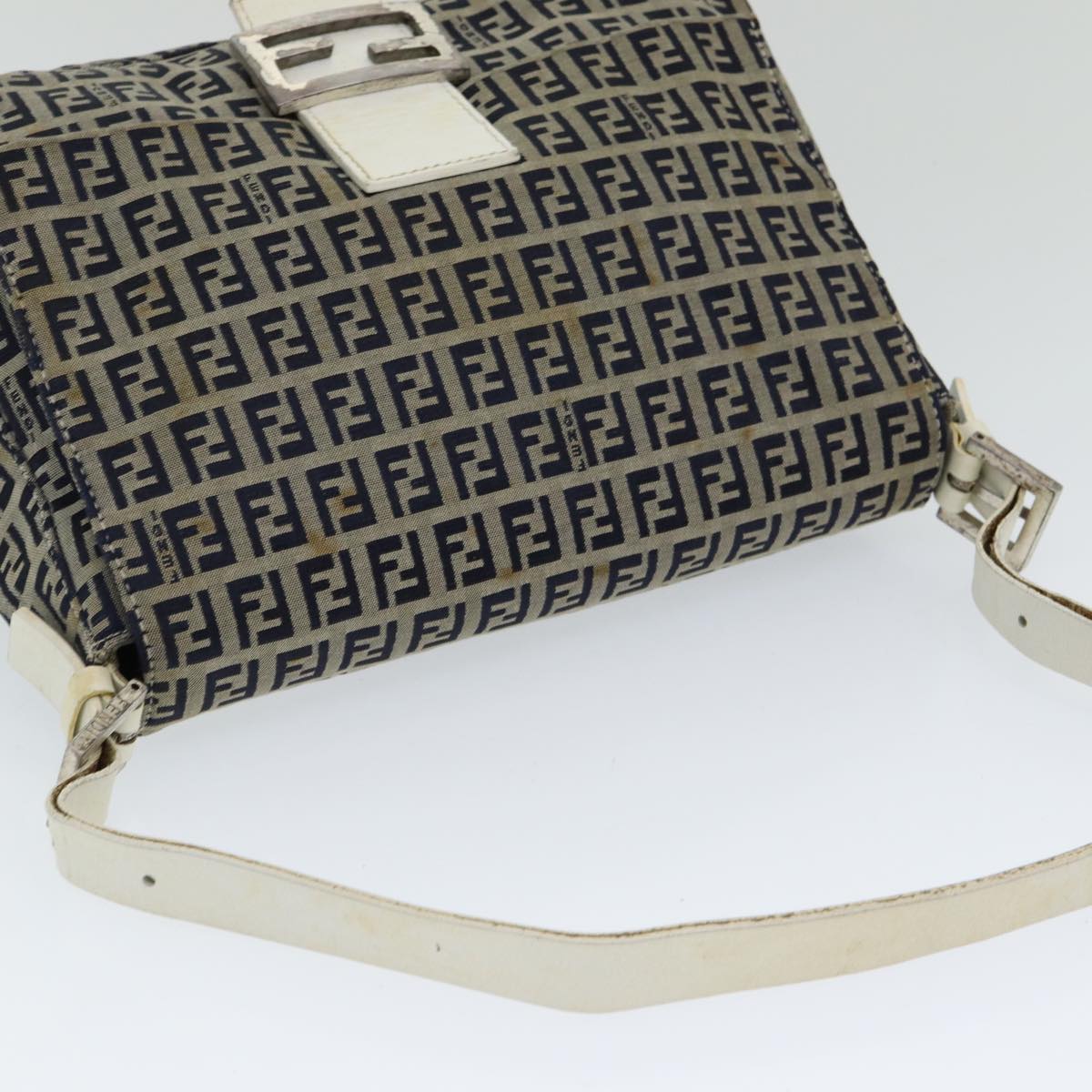 FENDI Zucchino Canvas Mamma Baguette Shoulder Bag Navyep4964