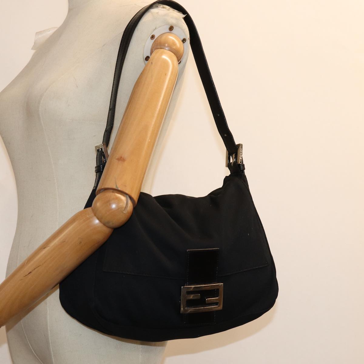 FENDI Mamma Baguette Shoulder Bag Nylon Blackep4967