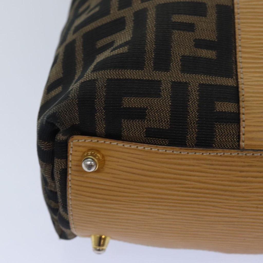 FENDI Zucca Canvas Hand Bag Brown Black goldep5077