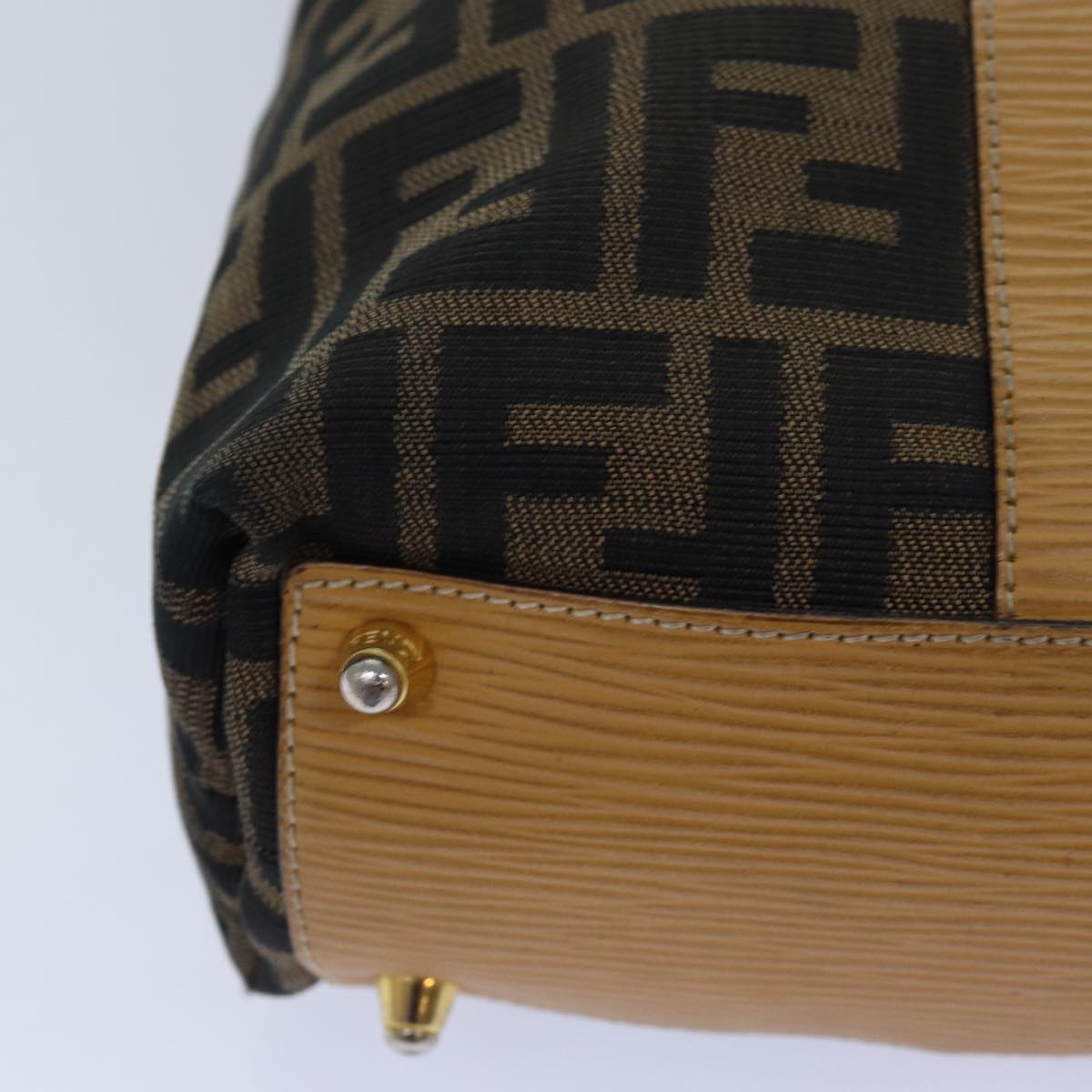FENDI Zucca Canvas Hand Bag Brown Black goldep5077