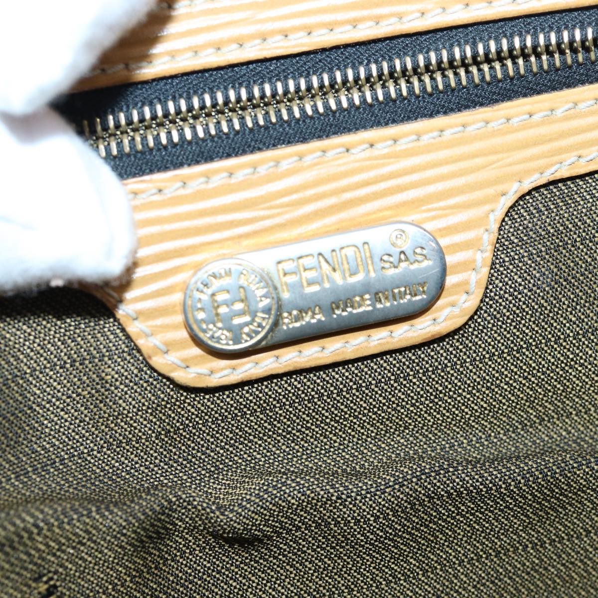 FENDI Zucca Canvas Hand Bag Brown Black goldep5077