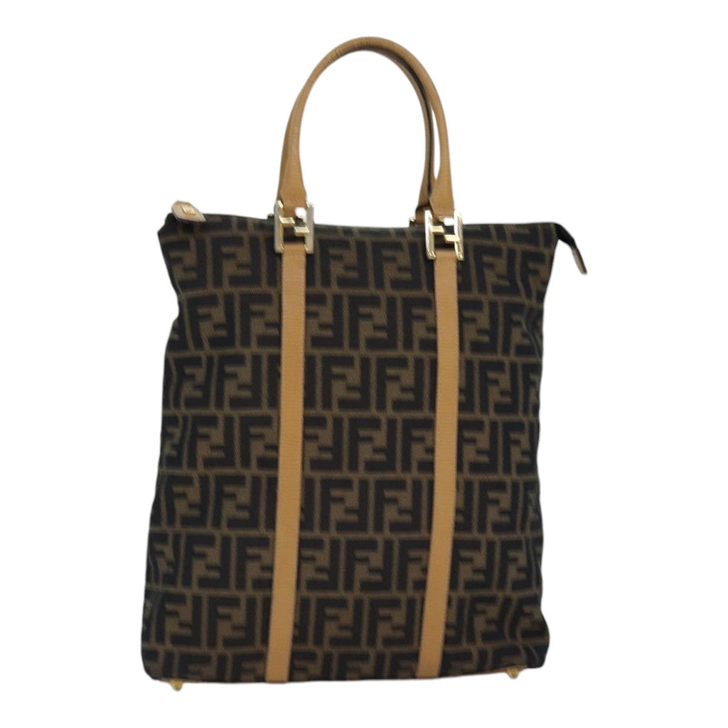 FENDI Zucca Canvas Hand Bag Brown Black goldep5077