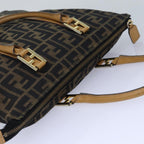 FENDI Zucca Canvas Hand Bag Brown Black goldep5077