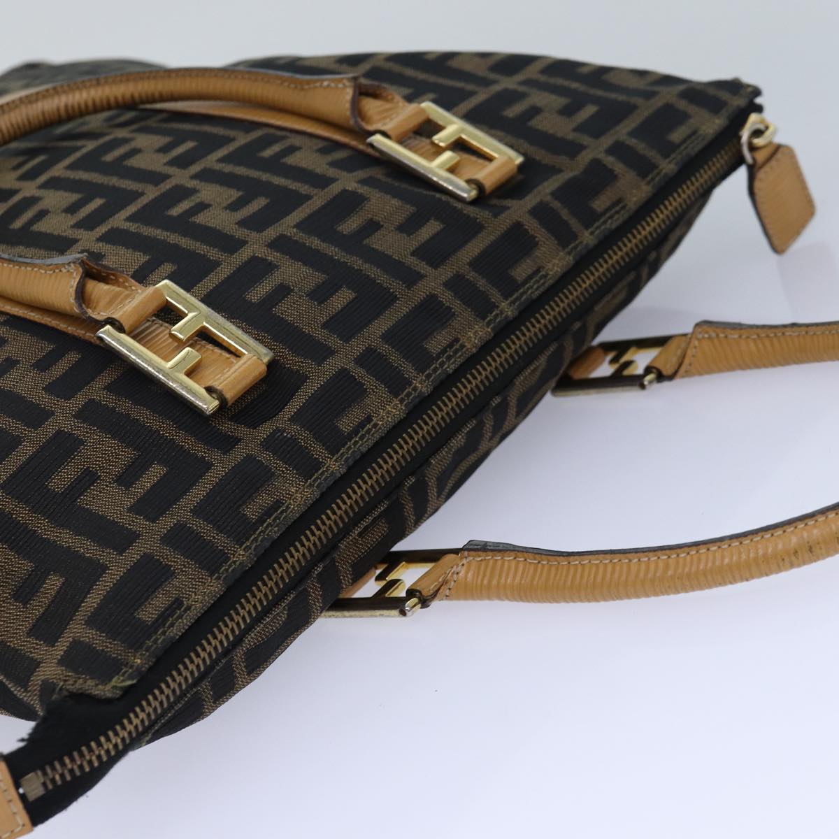 FENDI Zucca Canvas Hand Bag Brown Black goldep5077