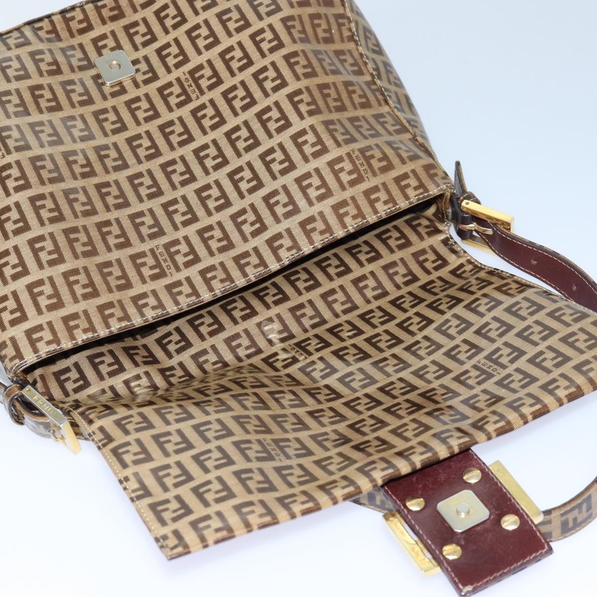 FENDI Zucchino Canvas Mamma Baguette Shoulder Bag Beige Goldep5119