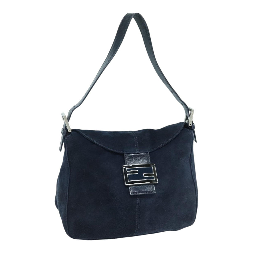 FENDI Mamma Baguette Shoulder Bag Suede Navy Silverep5217
