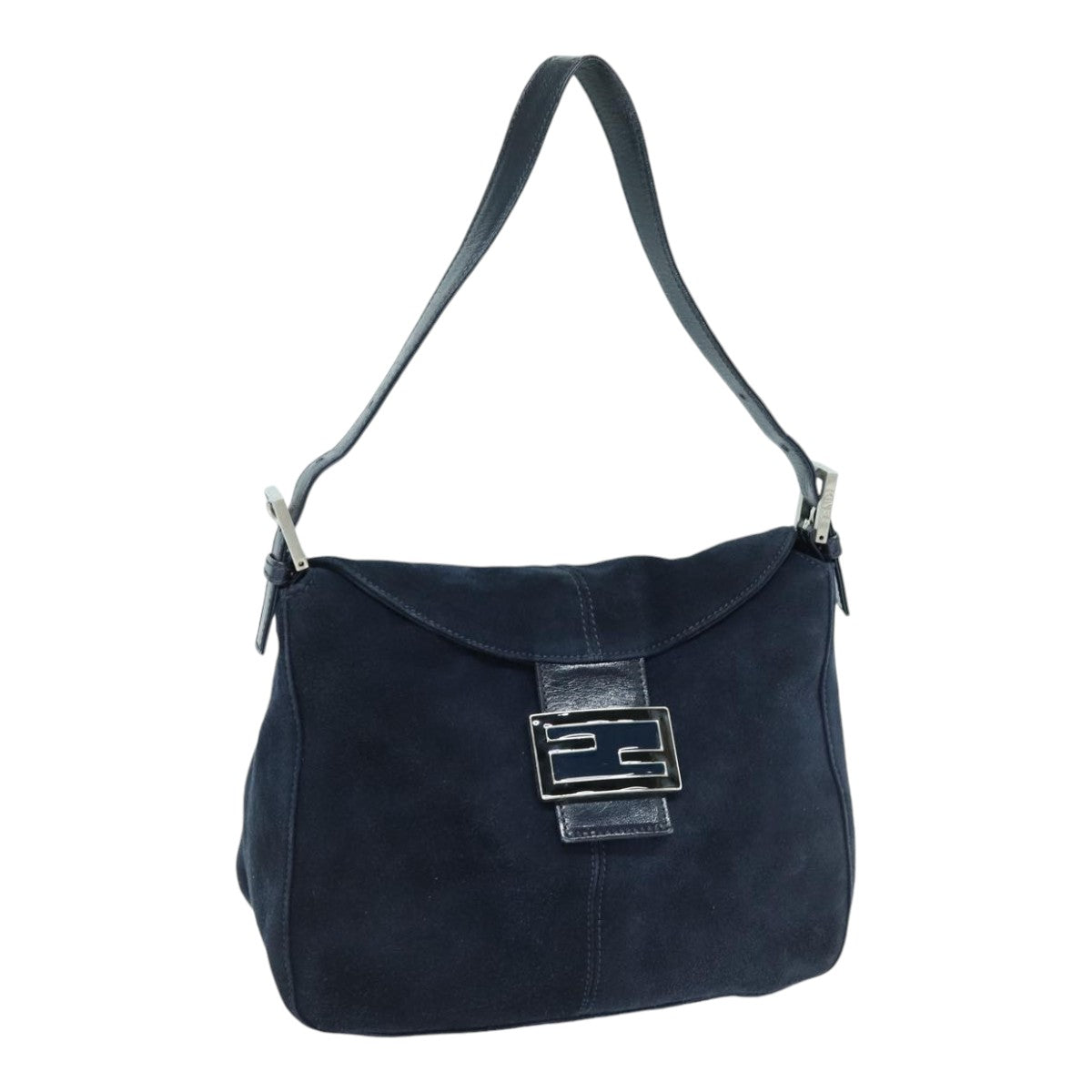 FENDI Mamma Baguette Shoulder Bag Suede Navy Silverep5217
