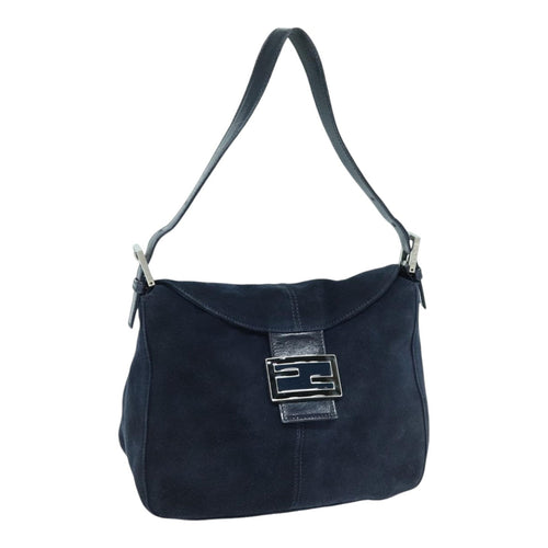 FENDI Mamma Baguette Shoulder Bag Suede Navy Silverep5217