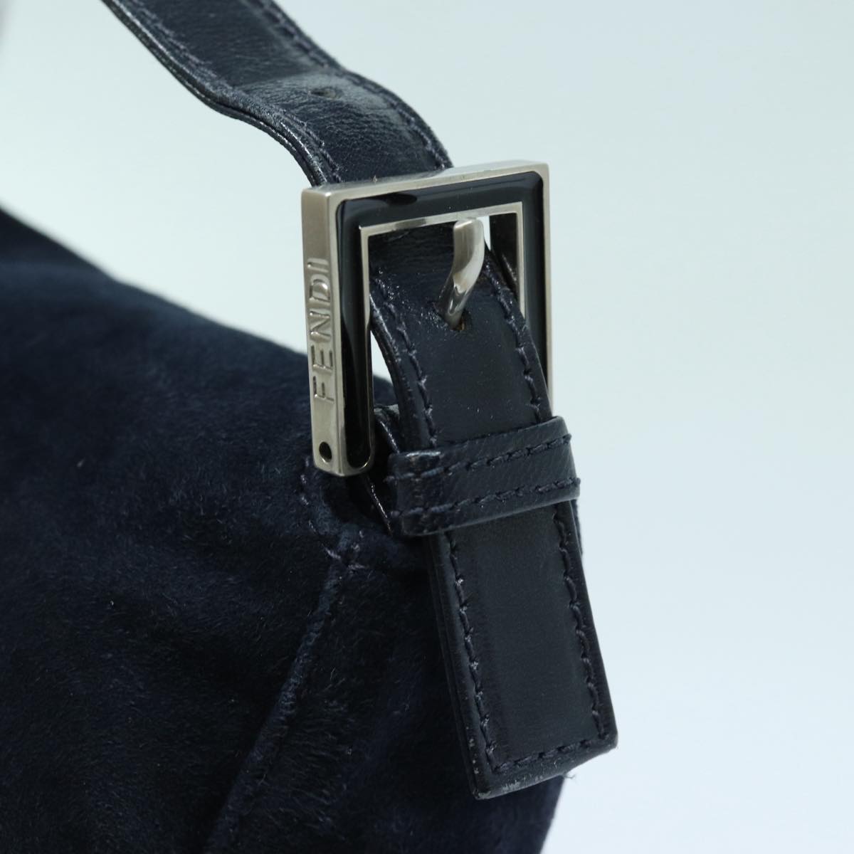 FENDI Mamma Baguette Shoulder Bag Suede Navy Silverep5217