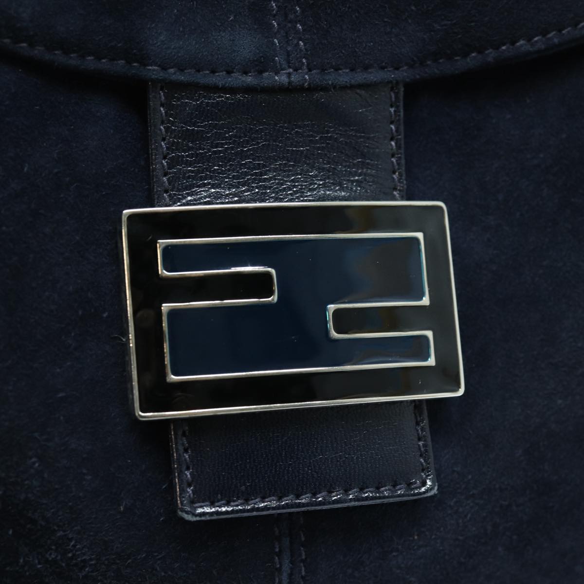 FENDI Mamma Baguette Shoulder Bag Suede Navy Silverep5217