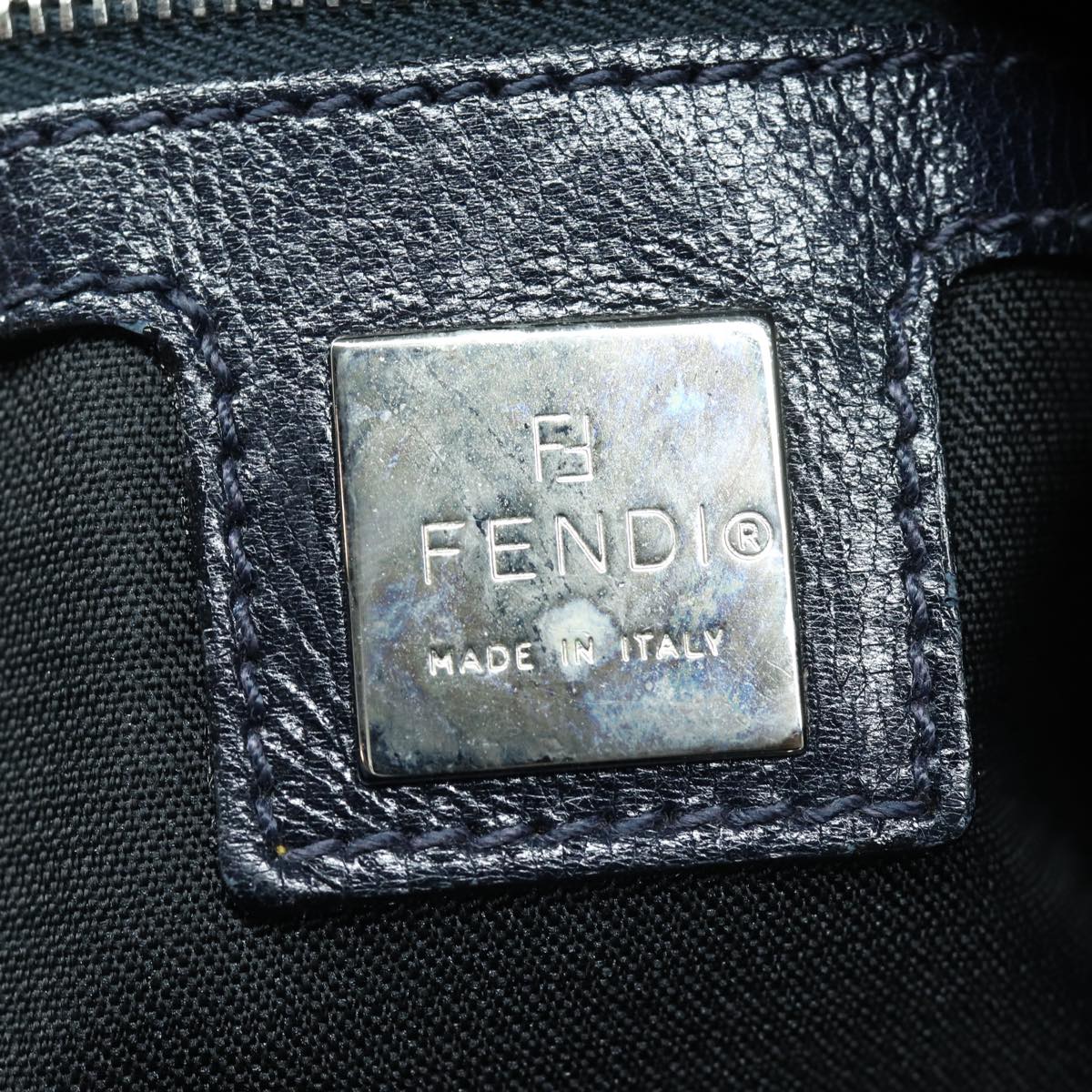 FENDI Mamma Baguette Shoulder Bag Suede Navy Silverep5217