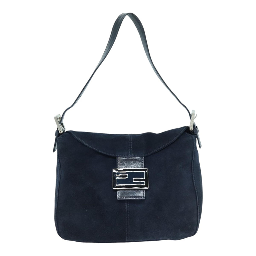 FENDI Mamma Baguette Shoulder Bag Suede Navy Silverep5217