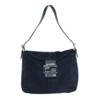 FENDI Mamma Baguette Shoulder Bag Suede Navy Silverep5217