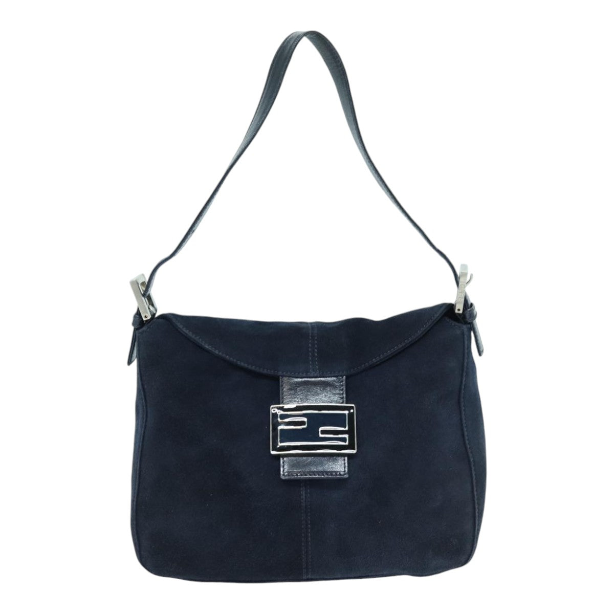 FENDI Mamma Baguette Shoulder Bag Suede Navy Silverep5217