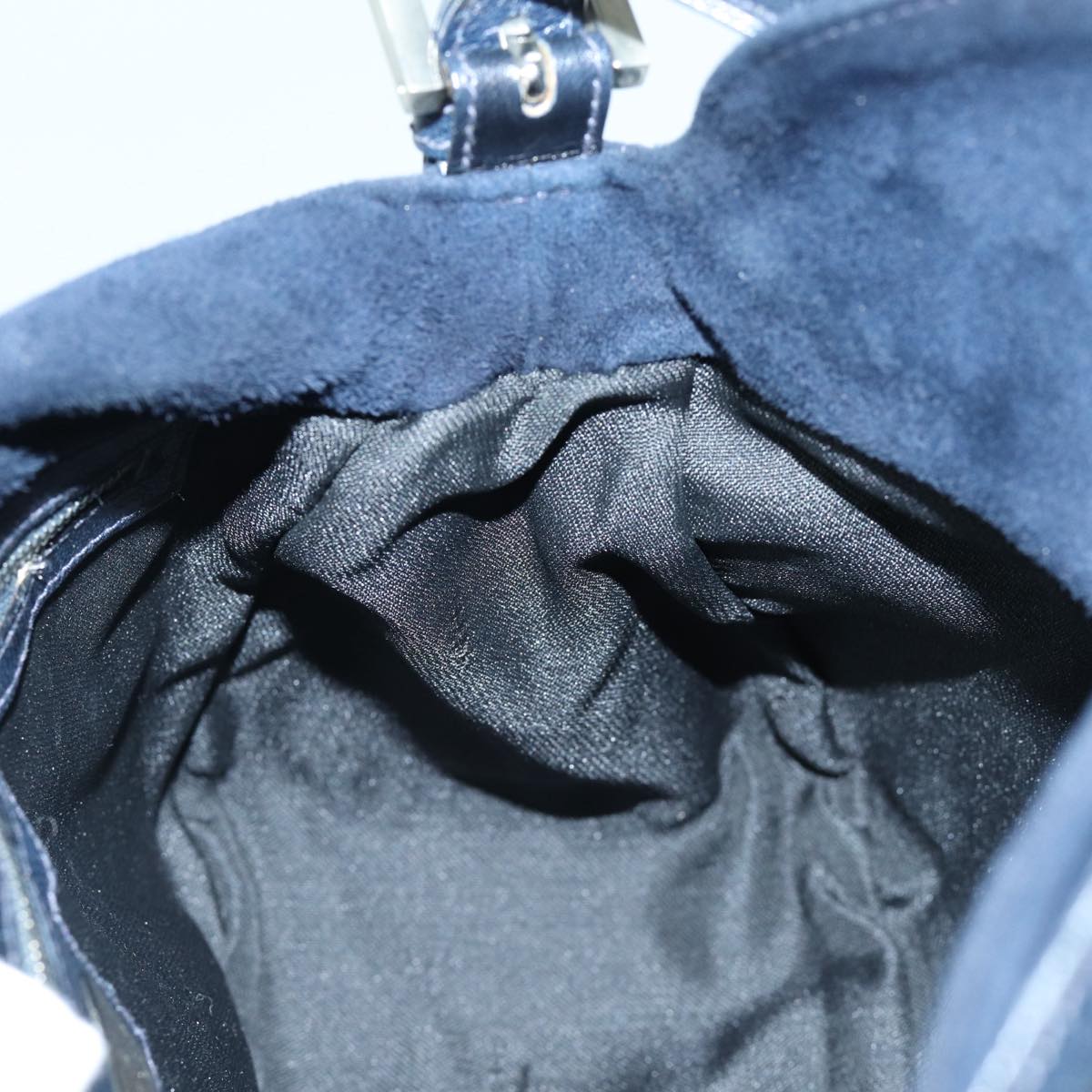 FENDI Mamma Baguette Shoulder Bag Suede Navy Silverep5217