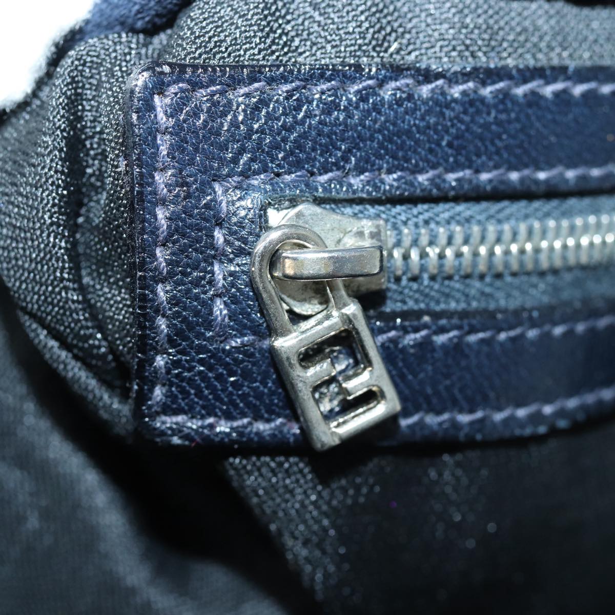 FENDI Mamma Baguette Shoulder Bag Suede Navy Silverep5217