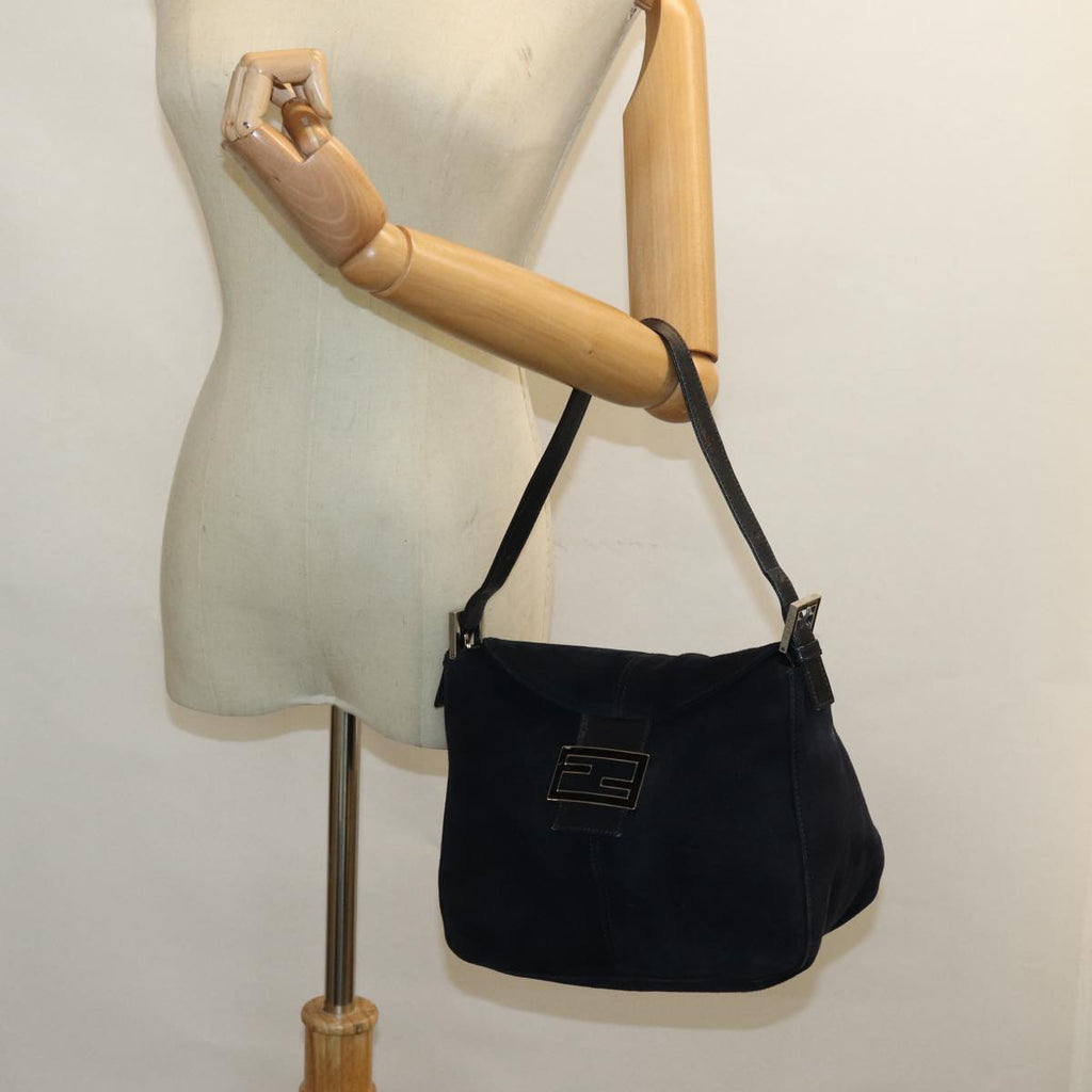 FENDI Mamma Baguette Shoulder Bag Suede Navy Silverep5217
