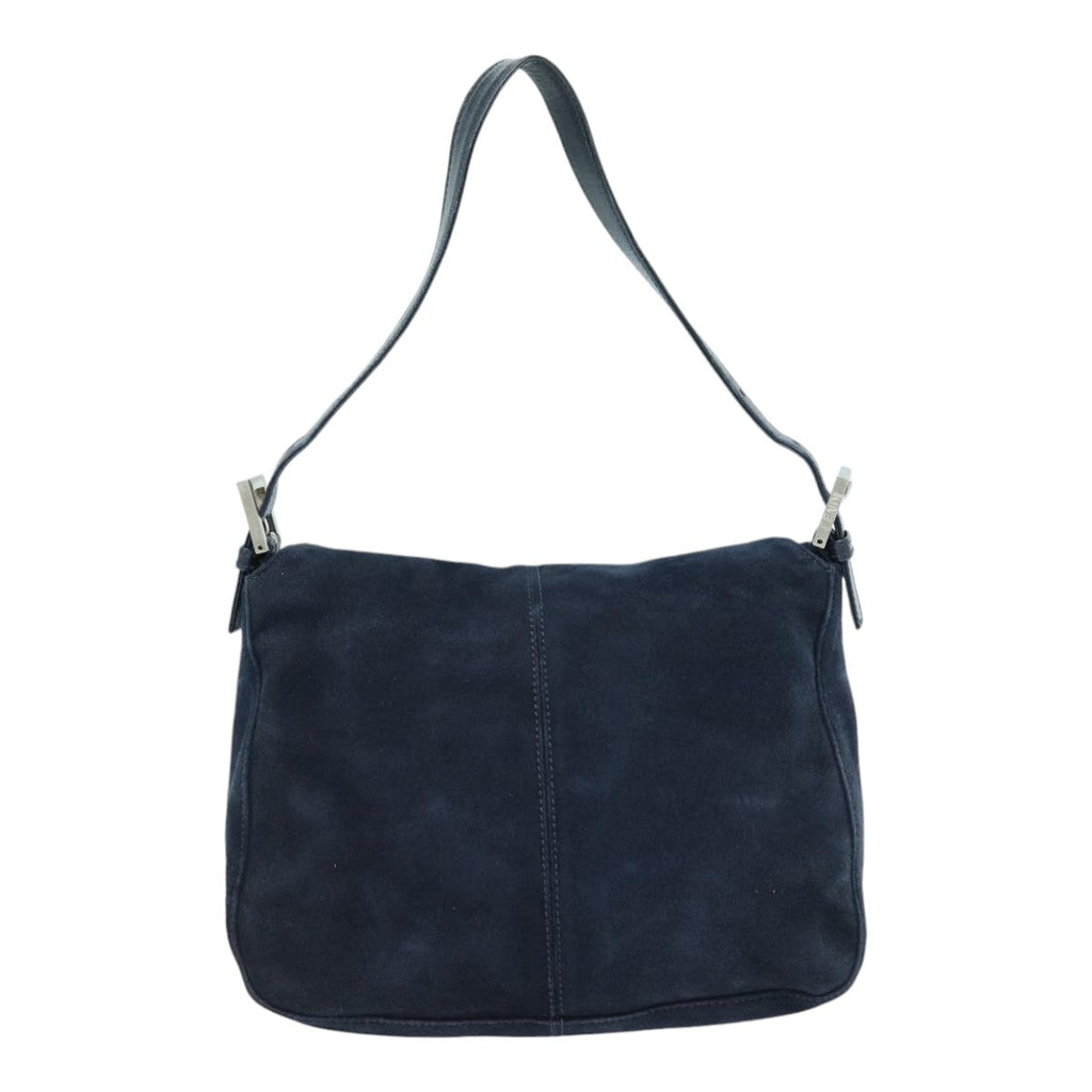 FENDI Mamma Baguette Shoulder Bag Suede Navy Silverep5217