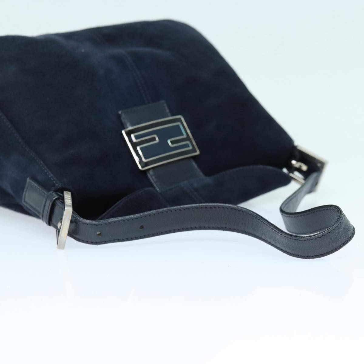 FENDI Mamma Baguette Shoulder Bag Suede Navy Silverep5217