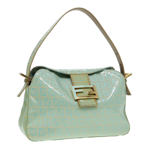 FENDI Zucchino Canvas Mamma Baguette Shoulder Bag Enamel Gold Greenep5220