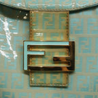 FENDI Zucchino Canvas Mamma Baguette Shoulder Bag Enamel Gold Greenep5220