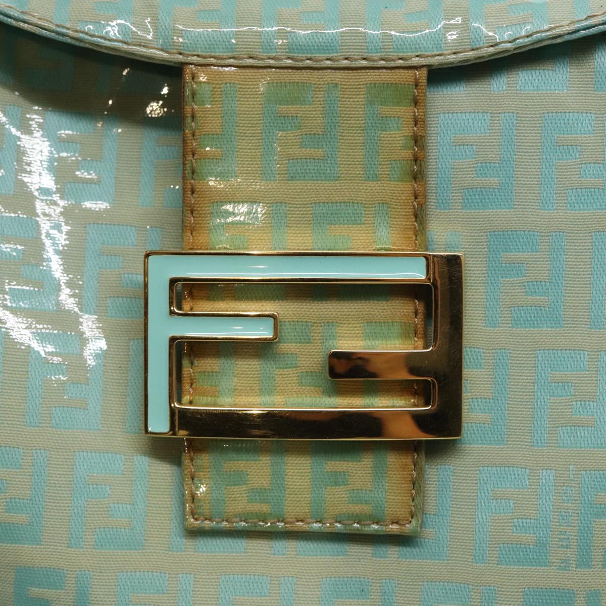 FENDI Zucchino Canvas Mamma Baguette Shoulder Bag Enamel Gold Greenep5220